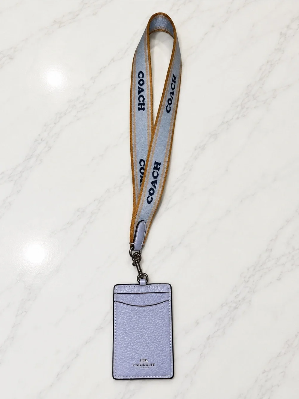 COACH Dusty Leather Lanyard ID Holder with Branded Strap